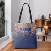 Monogram Glitzer Blush Pink Rose Gold Navy Blue Tasche
