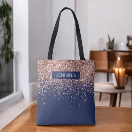 Monogram Glitzer Blush Pink Rose Gold Navy Blue Tasche