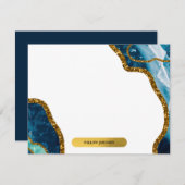 Monogram-Glitzer für Blue & Gold Agate Geode Mitteilungskarte (Vorne/Hinten)