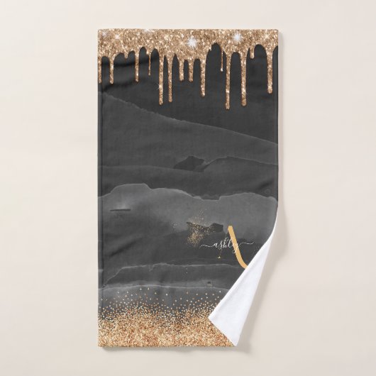 Monogram Glitzer für Gold Dripping Badhandtuch Set (Handtuch)