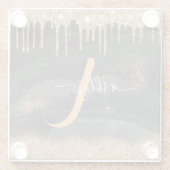 Monogram Glitzer für Gold Dripping Glasuntersetzer (Rückseite)