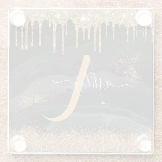 Monogram Glitzer für Gold Dripping Glasuntersetzer (Rückseite)