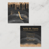 Monogram Glitzer für Gold Dripping Quadratische Visitenkarte (Vorne/Hinten)