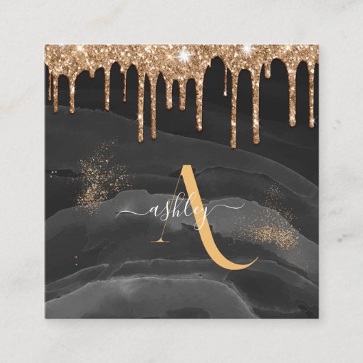 Monogram Glitzer für Gold Dripping Quadratische Visitenkarte (Vorderseite)