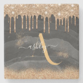 Monogram Glitzer für Gold Dripping Steinuntersetzer (Vorderseite)