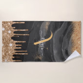 Monogram Glitzer für Gold Dripping Strandtuch (Vorderseite)