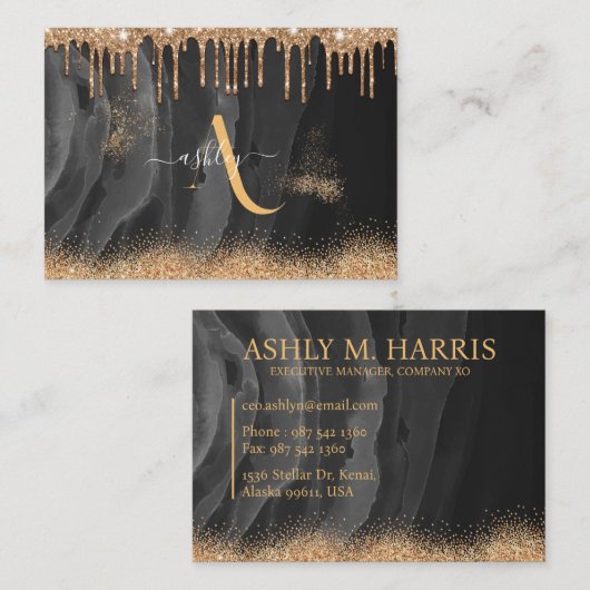 Monogram Glitzer für Gold Dripping Visitenkarte (Vorne/Hinten)