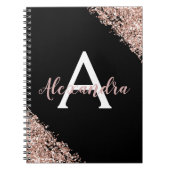 Monogram-Glitzer für Schwarz und Rose Notizblock (Vorderseite)