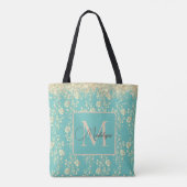 Monogram Glitzer Gold Floral auf Green Tasche (Rückseite)