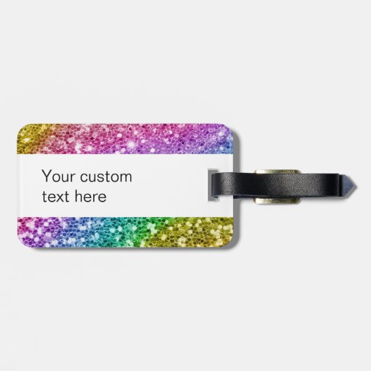 Monogram Glitzer Look Personalisiert Rainbow Gepäckanhänger (Rückseite horizontal)