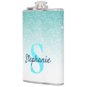 Monogram Glitzer Ombre Aqua Blue Girly Flachmann (Links)