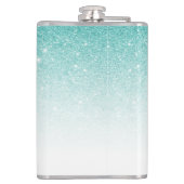 Monogram Glitzer Ombre Aqua Blue Girly Flachmann (Rückseite)