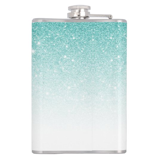 Monogram Glitzer Ombre Aqua Blue Girly Flachmann (Rückseite)