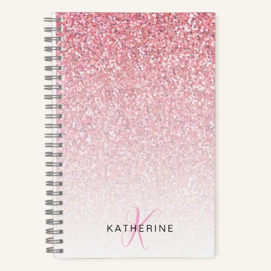 Monogram Glitzer Pink Sparkle Feminine Notizblock (Vorderseite)