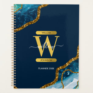Monogram-Glitzer-Planer für Blue & Gold Agate Geod Planer