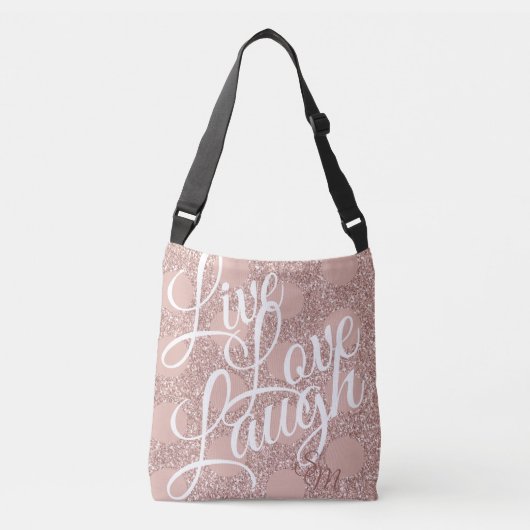 Monogram Glitzer Rose Blush Live Liebe Laugh Tasch Tragetaschen Mit Langen Trägern (Vorderseite)