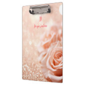 Monogram Glitzer Rose Gold Hintergrund und Rose Klemmbrett (Links)