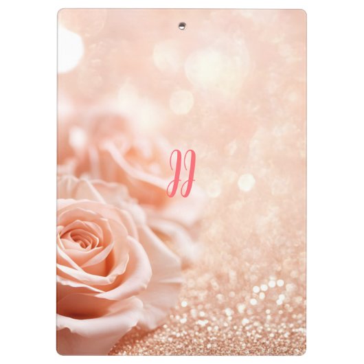 Monogram Glitzer Rose Gold Hintergrund und Rose Klemmbrett (Rückseite)