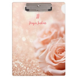 Monogram Glitzer Rose Gold Hintergrund und Rose Klemmbrett