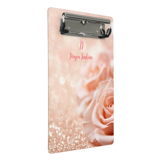 Monogram Glitzer Rose Gold Hintergrund und Rose Mini Klemmbrett (Schrägansicht)