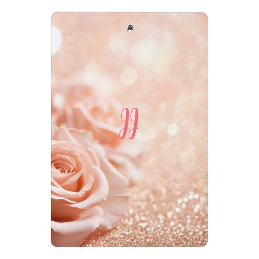 Monogram Glitzer Rose Gold Hintergrund und Rose Mini Klemmbrett (Rückseite)