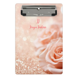 Monogram Glitzer Rose Gold Hintergrund und Rose Mini Klemmbrett