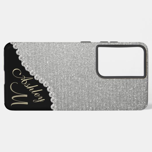 Monogram Glitzer Silver Glam Samsung Galaxy Case Hülle (Linke Seite)