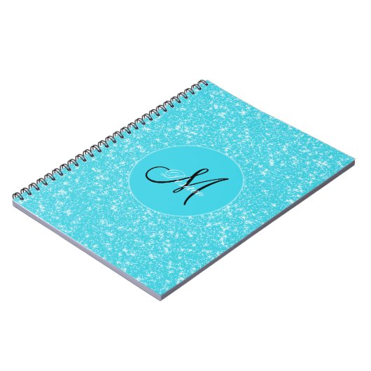 Monogram Glitzer Sparkle Aquamarin White Girly Ele Notizblock (Linke Seite)