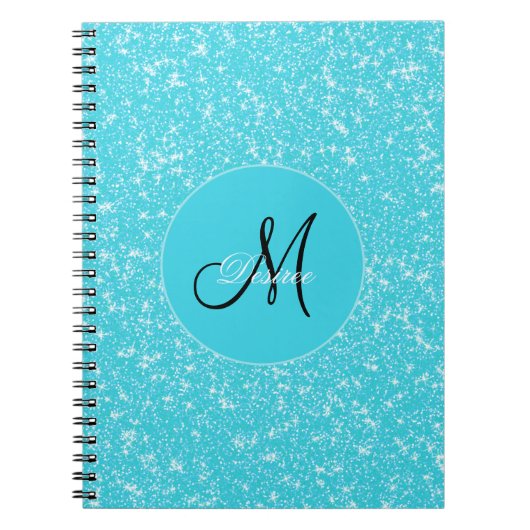 Monogram Glitzer Sparkle Aquamarin White Girly Ele Notizblock (Vorderseite)