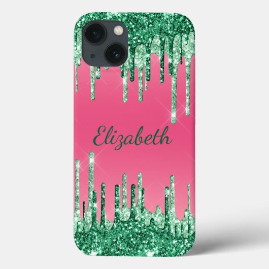 Monogram Glitzer Tropfen Pink Green Trendy Case-Mate iPhone Hülle (Rückseite)