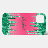 Monogram Glitzer Tropfen Pink Green Trendy Case-Mate iPhone Hülle (Rückseite (Horizontal))