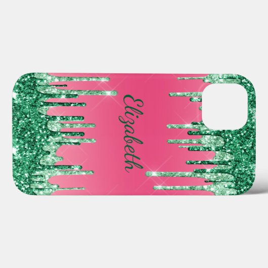 Monogram Glitzer Tropfen Pink Green Trendy Case-Mate iPhone Hülle (Rückseite (Horizontal))
