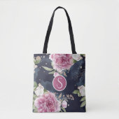 Monogram Glitzer Watercolor Pink Blue Floral Girl Tasche (Vorderseite)
