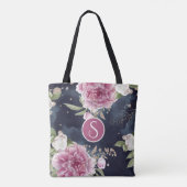 Monogram Glitzer Watercolor Pink Blue Floral Girl Tasche (Rückseite)