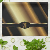 Monogram Gold Abstract Diagonal Stripes Geschirrtuch (Gefaltet)