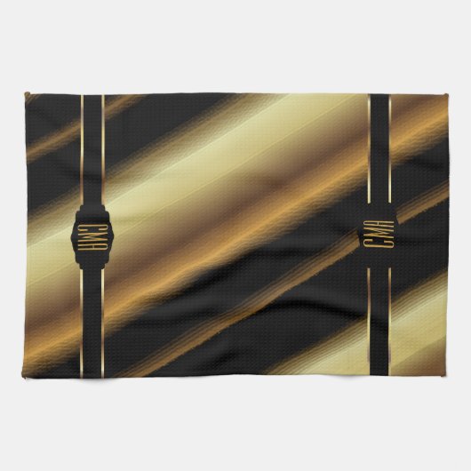 Monogram Gold Abstract Diagonal Stripes Geschirrtuch (Horizontal)