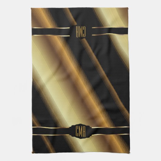 Monogram Gold Abstract Diagonal Stripes Geschirrtuch (Vertikal)