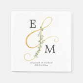 Monogram Gold Ampersand Eukalyptus Wedding Serviette (Vorderseite)