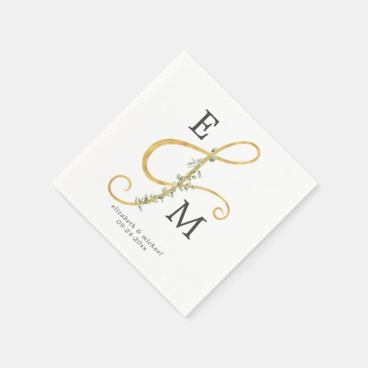 Monogram Gold Ampersand Eukalyptus Wedding Serviette (Ecke)