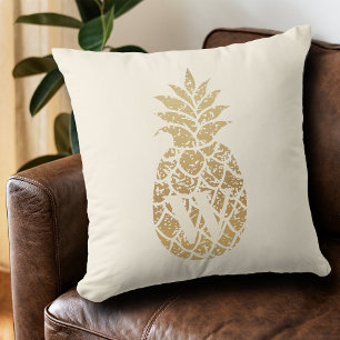 Monogram Gold Ananas auf Elfenbein Kissen