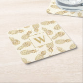 Monogram Gold Ananas auf Elfenbein Rechteckiger Pappuntersetzer (angewinkelt)
