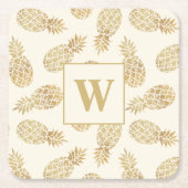 Monogram Gold Ananas auf Elfenbein Rechteckiger Pappuntersetzer (Vorderseite)