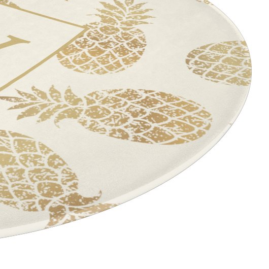 Monogram Gold Ananas auf Elfenbein Schneidebrett (Ecke)