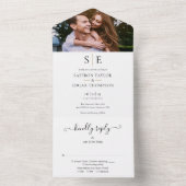 Monogram Gold and Black Foto Wedding All In One Einladung (Innen Boden)