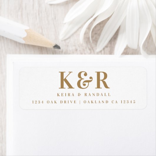 Monogram Gold and White Rücksendeadresse Wedding (Insitu)