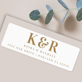 Monogram Gold and White Rücksendeadresse Wedding
