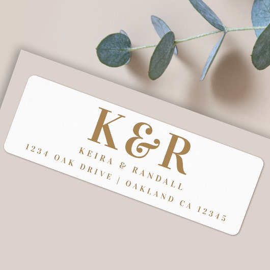 Monogram Gold and White Rücksendeadresse Wedding