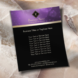 Monogram Gold Anfangslogo Modern Schwarz & Lila Flyer