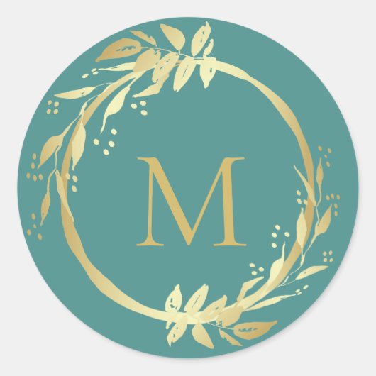 Monogram Gold Aquamariner Weihnachtskranz Umschlag Runder Aufkleber (Vorderseite)
