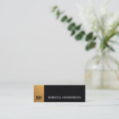 Monogram Gold Bar & Black Leather Mini  Visitenkarte (Stehend Vorderseite)